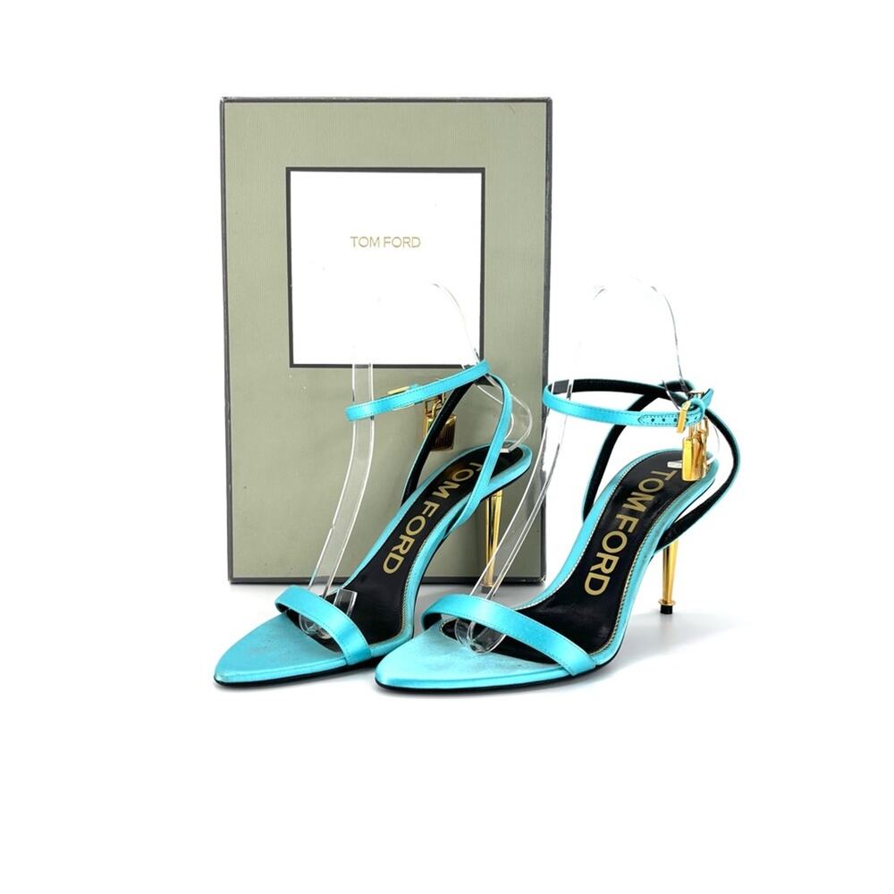 Tom Ford Padlock and Key Aqua Strappy Pointed Toe Heeled Sandals 38 - Picture 2 of 8